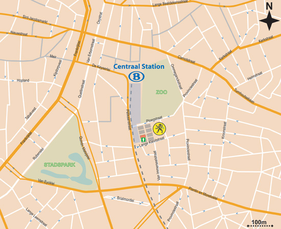Stratenplan met omgeving station Antwerpen en VAC-gebouw