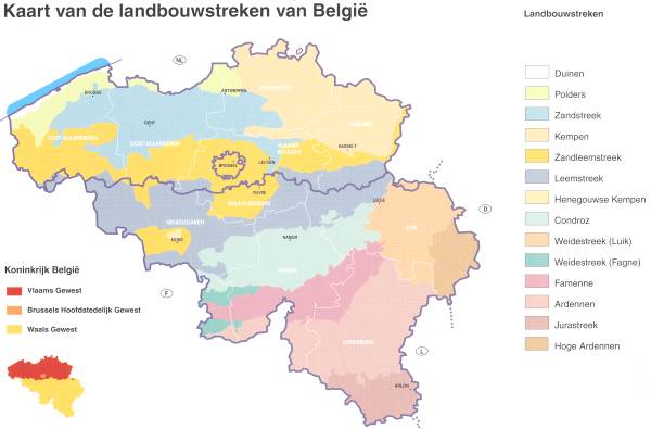 Kaart landbouwstreken België