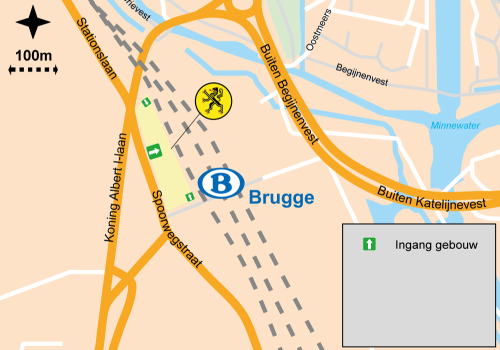 kaartje met locatie VAC Brugge naast het station