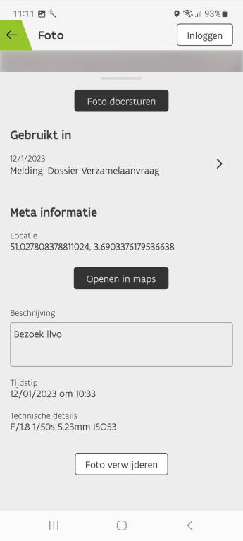 Screenshot doorsturen foto's vervolledigen dossier