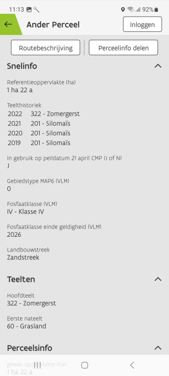 Screenshot teelthistoriek op perceel