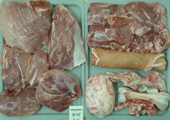 Foto versneden ham: splitsing in vlees, bot en vet