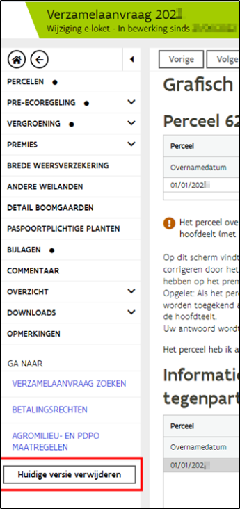 knop 'huidige versie verwijderen'