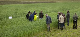 Landbouwers in een veld op een studiedag
